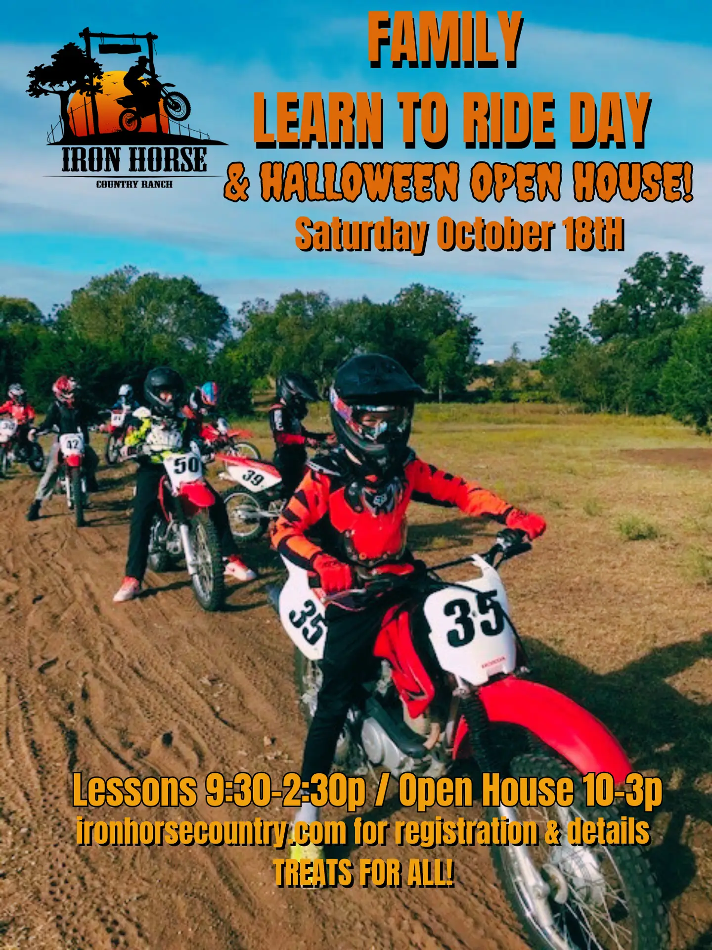 Family Ride Day Open House Halloween Ride Day Iron Horse Country Ranch motocross summer camp kids learning to ride motocross