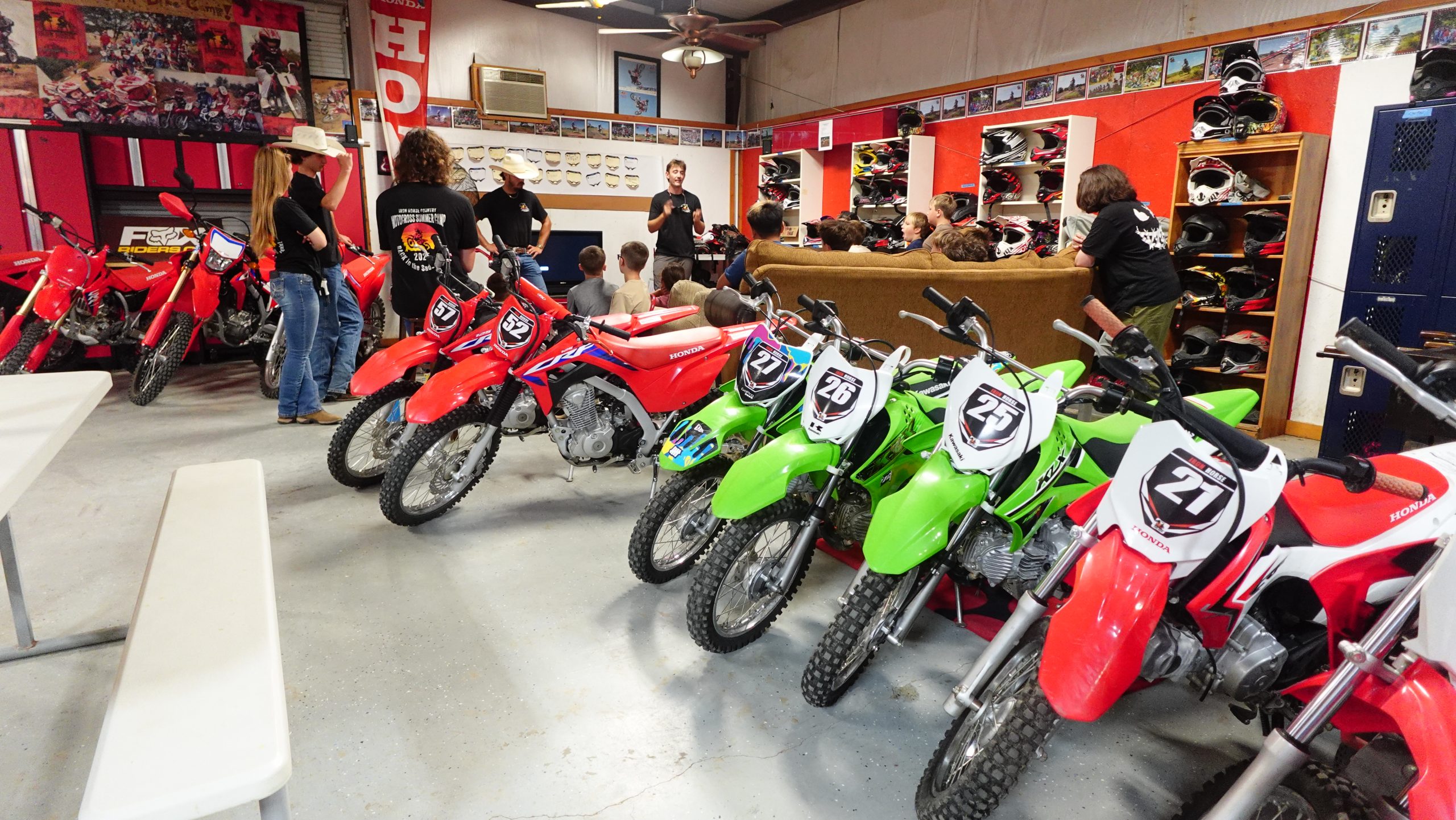 motocross training at Iron Horse Country Summer Camp. Honda crf 110 125 and Kawasaki 110 140