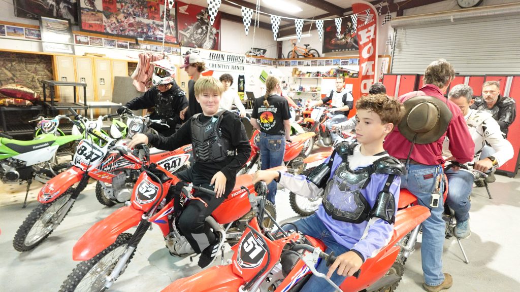 Children learning motocross at family ride day , Iron Horse Country Ranch and summer camp